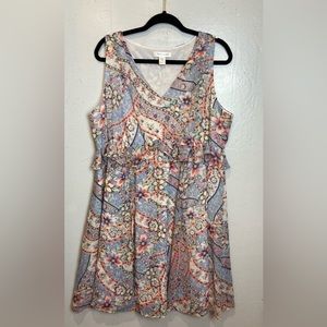 Motherhood Maternity Dress Size XL Floral Chiffon Lined Midi Ruffle Empire Waist